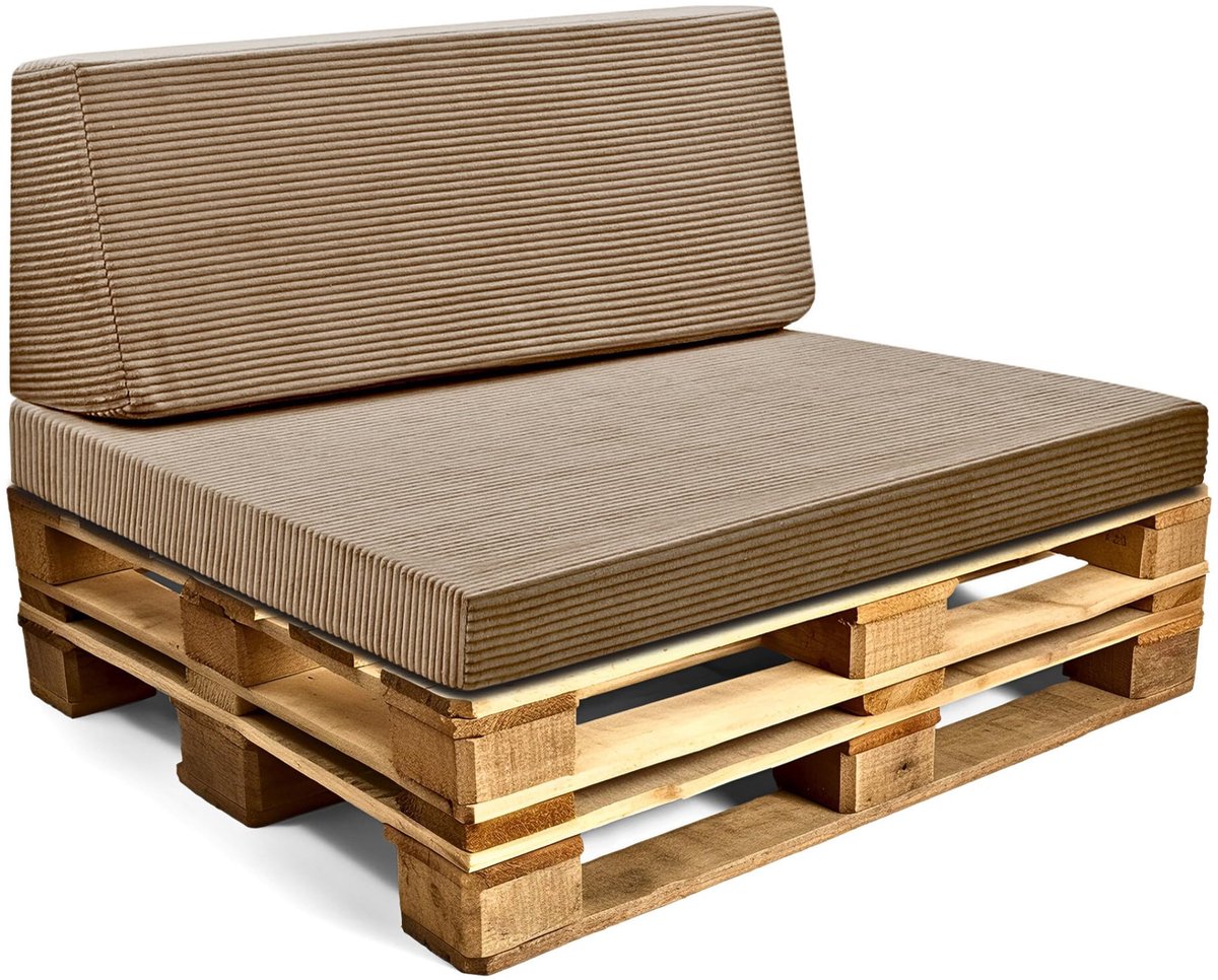 Outdoor Europallet Set: Zitkussen 120x80 cm en Rugkussen 120x40 cm met hoes - Schuimrubber zitkussen voor pallets en palletbank Lincoln Bruin