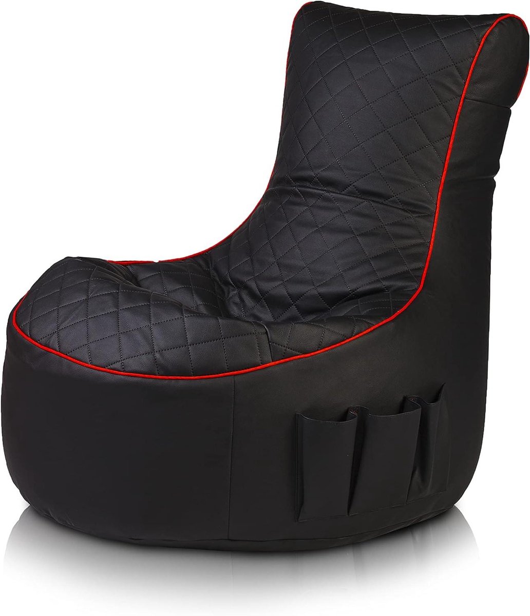 Zitzak Fauteuil - Gaming stoel - Ontspannen Zitten - Met Opbergvakken - 77x84cm - Zwart met strepen