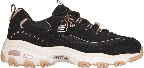 Zwarte D'Lites sneaker met roze gouden accenten, studs en strikbedel.