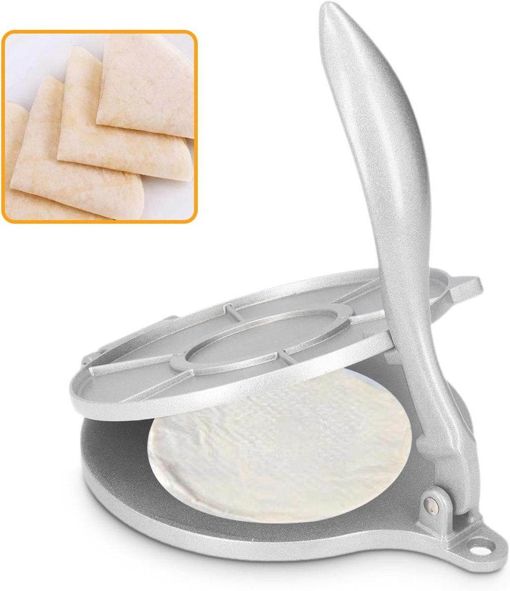 Tortilla Pers - Quesadilla Maker - Thuis Tortillas Maken - Hefboomprincipe - 7.7 Inch Diameter - Zilver