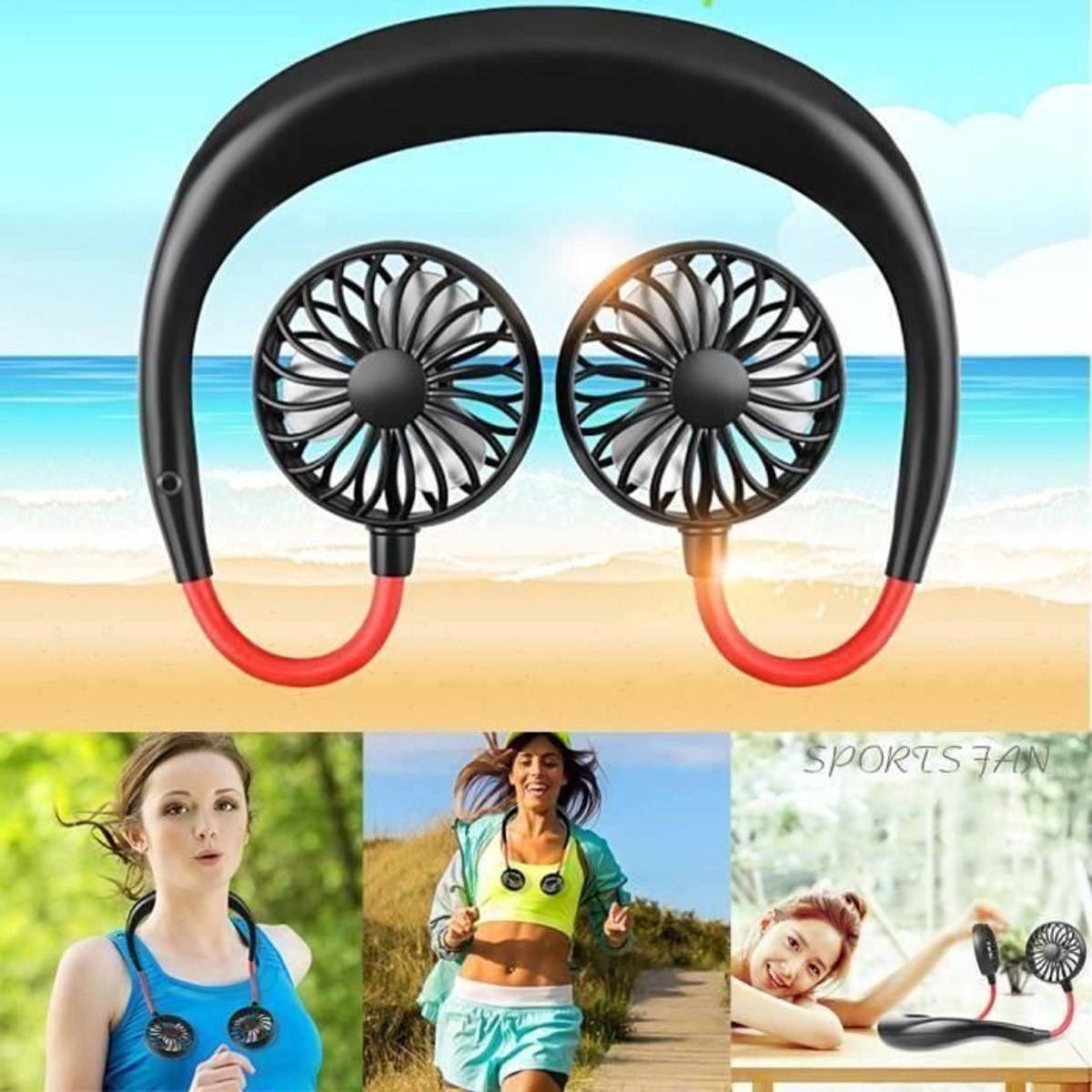 Draagbare ventilator - Verbeterde versie - Zwart - Oplaadbaar - Handsfree