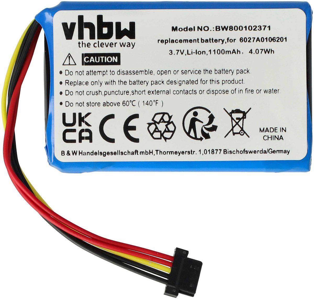 vhbw-accu compatibel met TomTom 4FL50, 4PL60 GPS-navigatiesysteem (1100 mAh, 3,7 V, Li-ion)