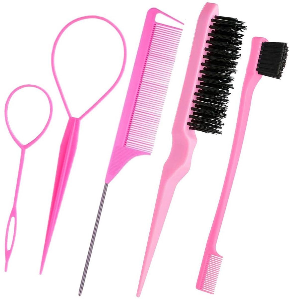 5 stuks haarspelden, haarstyling-accessoires, paardenstaart-vlechtgereedschap, Franse twister voor haar voor vrouwen en meisjes (roze)