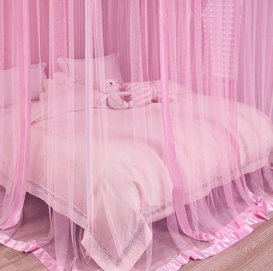 Bedluifel Prinsessenhemel - Hemelbed Gordijnen - Dromerige Slaapkamer - Allround Insectenbescherming - 39x78x78 Inch - Roze — afbeelding 3