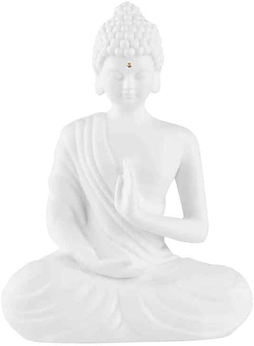 Buddha Beeldje Zittend - Zen Figuur - Meditatie Decoratie - Fijne Porselein Afwerking - 11 x 6 x 15 cm