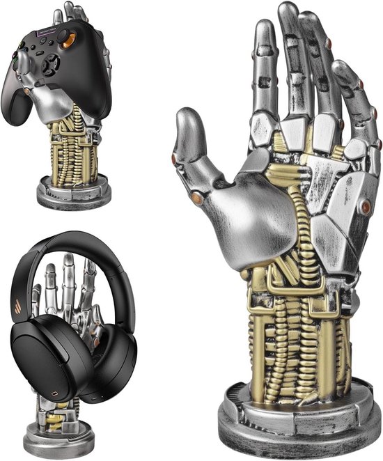Hoofdtelefoonstandaard Controllerhouder - Gaming Accessoires Bureau - Bureau Organisatie - Cyberpunk Hand Design - 24 x 9 cm - Zilver — afbeelding 2