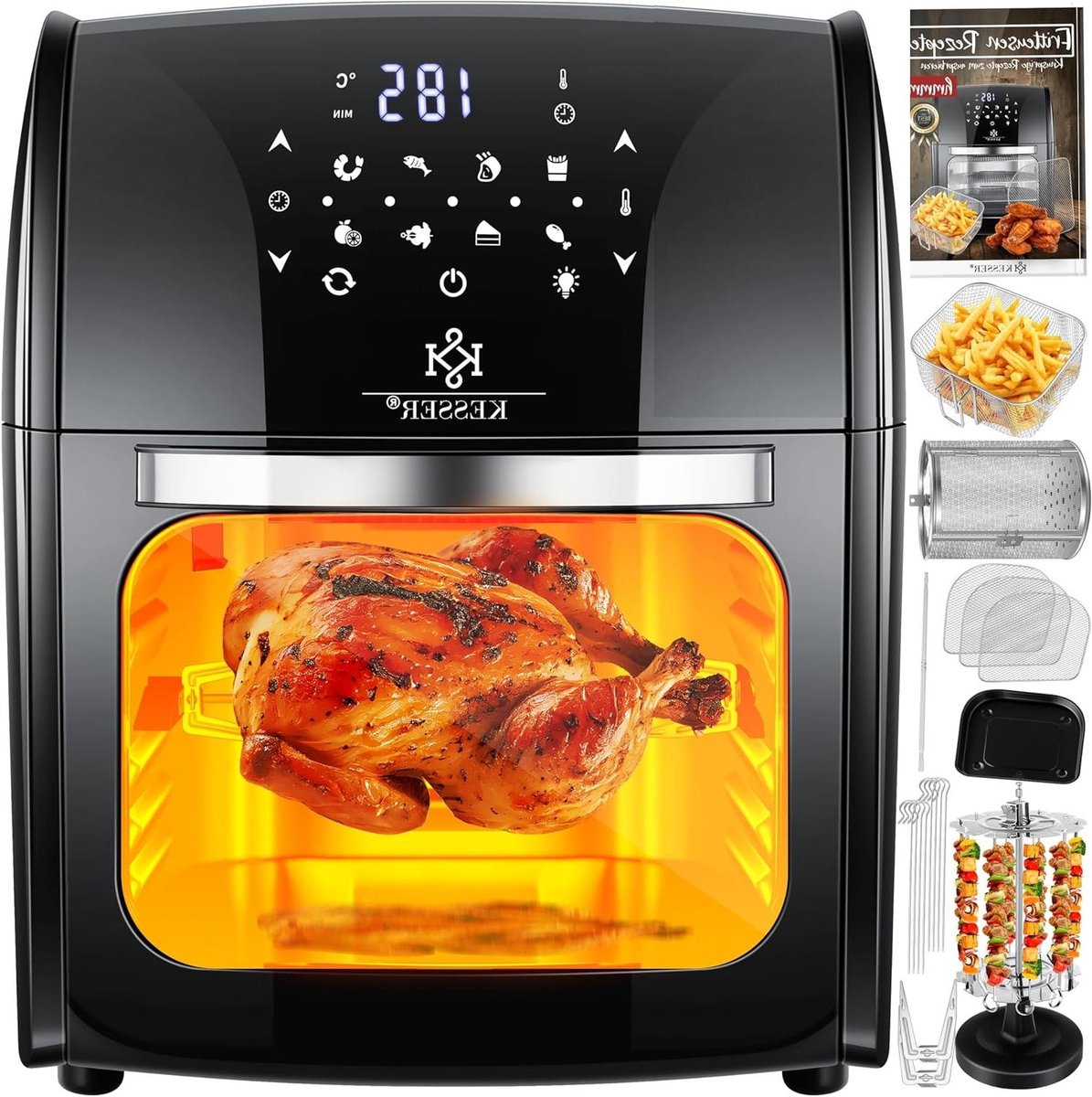 Airfryer XXL - Hete Lucht Oven - Gezond Koken - 9-in-1 Multifunctioneel - 5 Liter - Zwart