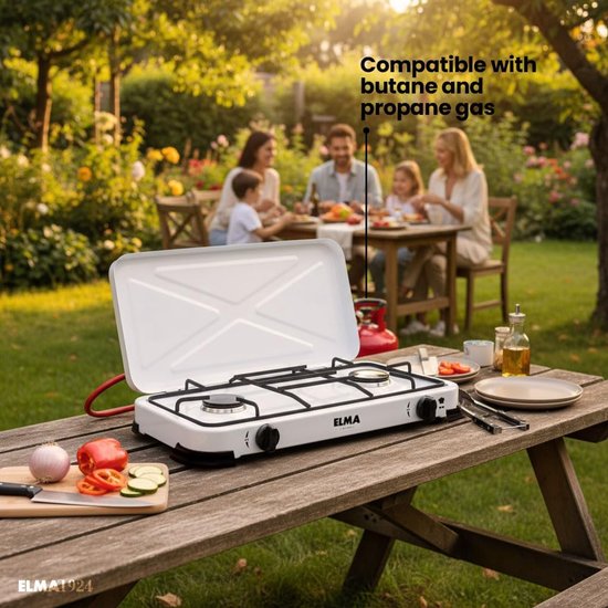 Camping Gasfornuis - Draagbaar Kooktoestel - Buiten Koken - Dubbele Brander - 63 x 33.5 cm - Wit — afbeelding 4