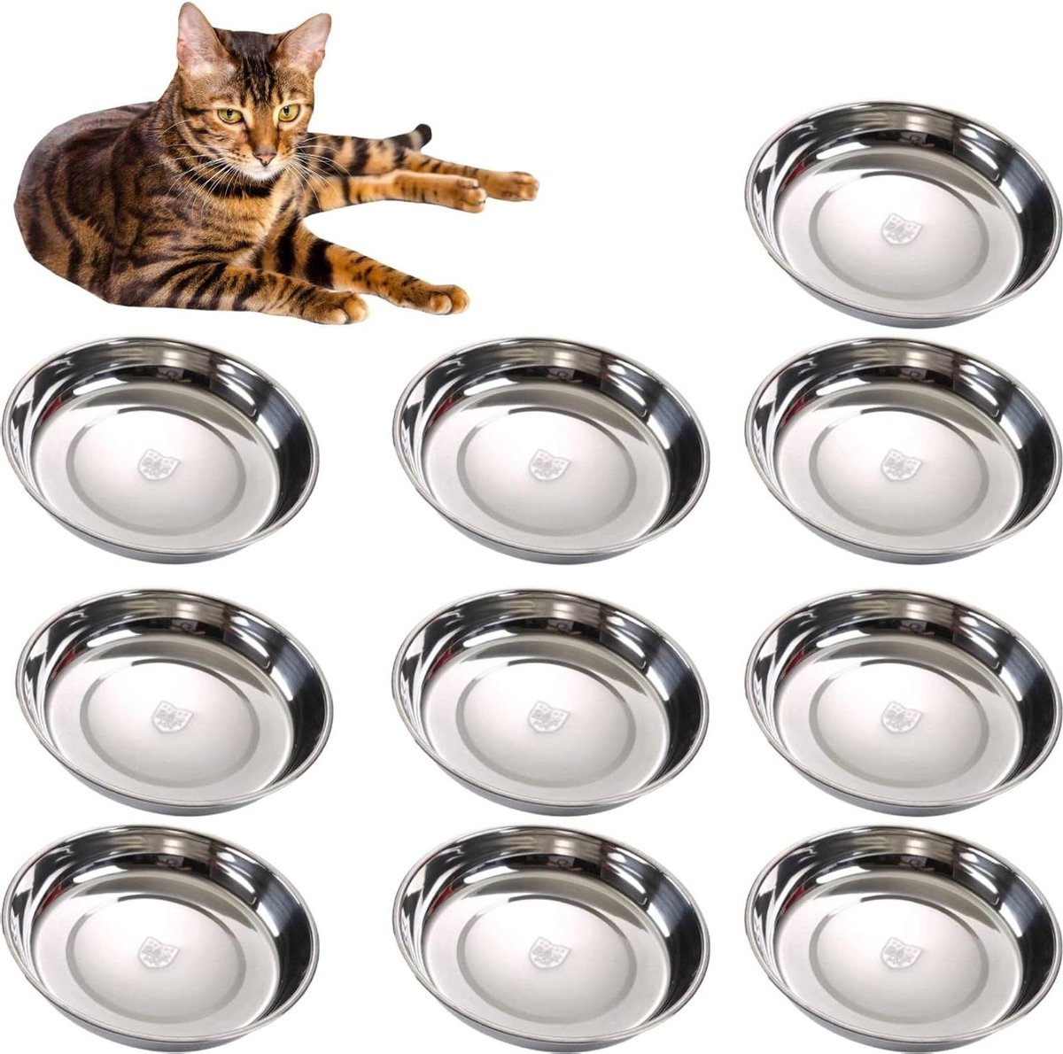 Kattenkommen Roestvrij Staal - Voerbakjes Huisdier - Voeren en Drinken - Snorhaar Vriendelijk Ontwerp - 14 cm Diameter - Zilver