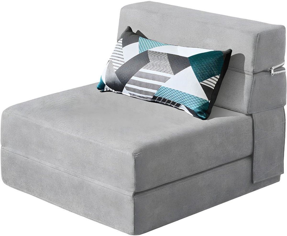 SP® Slaapstoel - Opvouwbare slaapbank van traagschuim - Stoel voor woonkamer of appartement - Lichtgrijs - 190cm x 70cm x 15cm