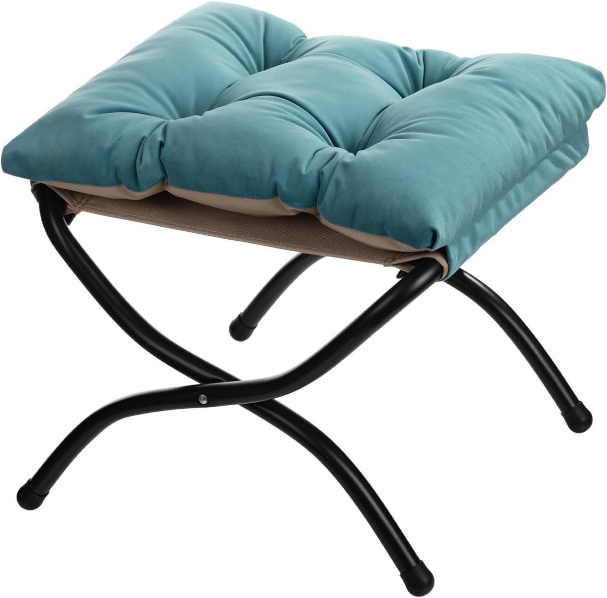 Opvouwbare Voetensteun - Ottomaanse Poef - Ontspannen Zitten - X-vormig Metalen Frame - 47 cm x 36 cm - Meerblauw