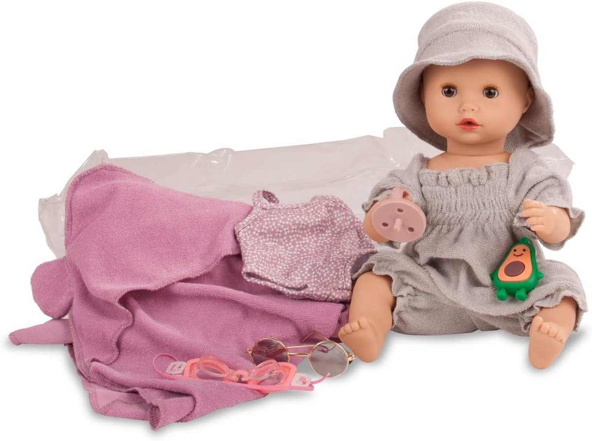 Badpop met Accessoires - Babypop Speelgoedpop - Baden en Spelen - 100% Waterdicht - 33 cm - Bruin