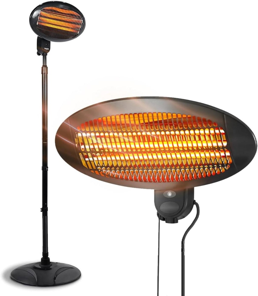 Elektrische Terrasverwarmer - Buitenverwarming Staand - Buiten Ontspannen - In Hoogte Verstelbaar - 130-200 cm - Zwart
