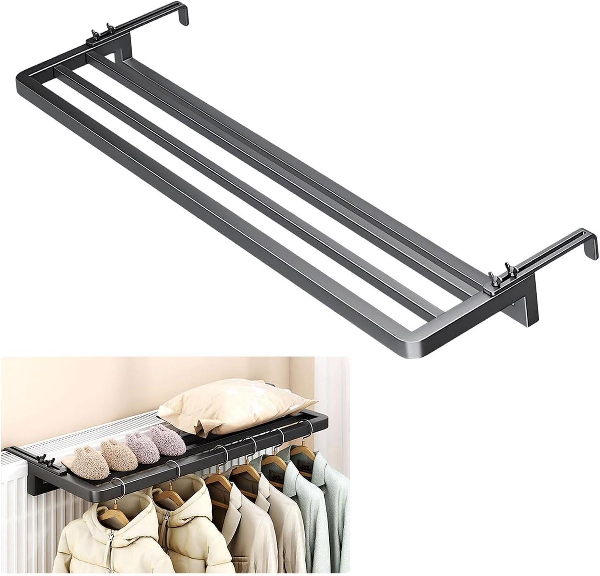 Radiator Droogrek - Waskrek Ophangbaar - Kleding Drogen - Boorvrije Installatie - 40-80 cm