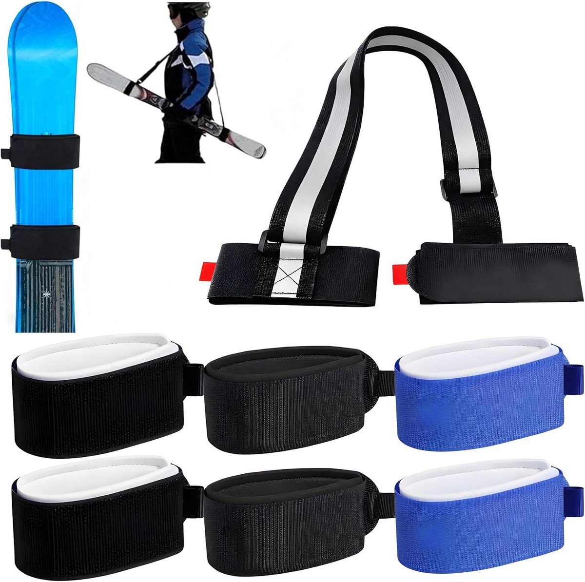 Draagriem Ski - Skiband Skibanden - Ski Transport - Verstelbaar - Medium - Zwart