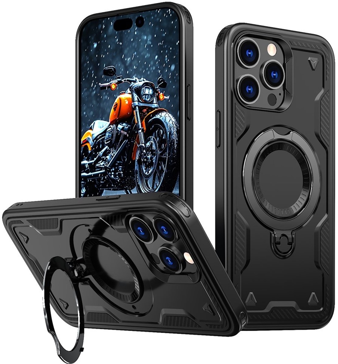 Coverup Hoesje - Geschikt voor iPhone 14 Pro Hoesje - Coverup Armor Back Cover met MagSafe Compatible Kickstand - Zwart