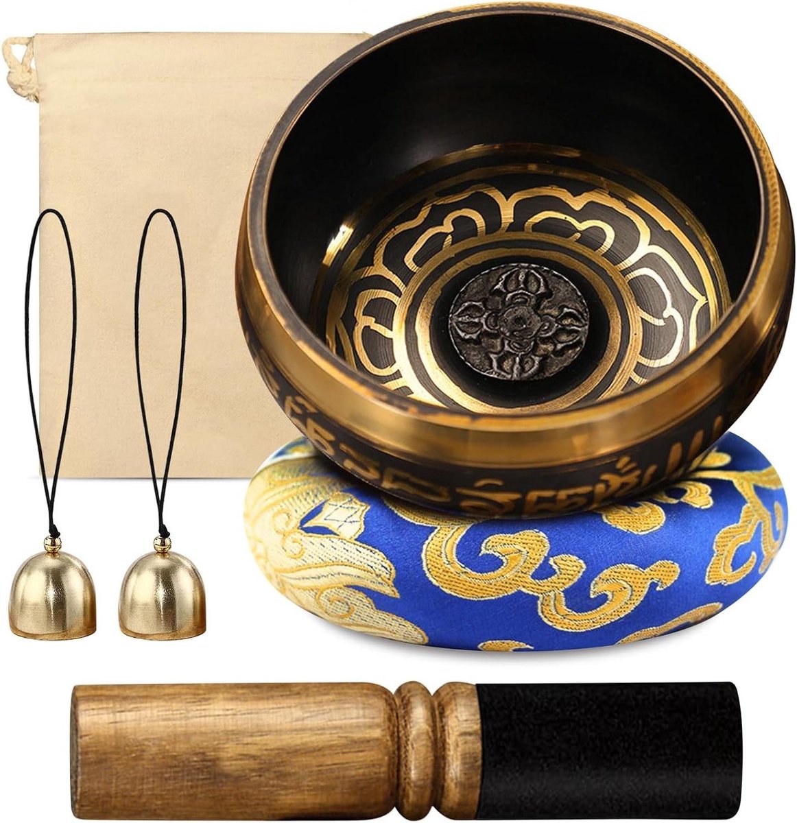Tibetaanse Klankschalen Set - Meditatieschaal Kom - Yoga Ontspanning - Handgemaakt Koper - 8 cm - Messing