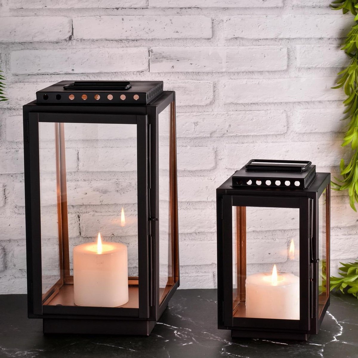 Tuinlantaarns Set - Windlichten Glas Metaal - Sfeerverlichting Creëren - Modern Design Strakke Lijnen - 345 cm en 24 cm