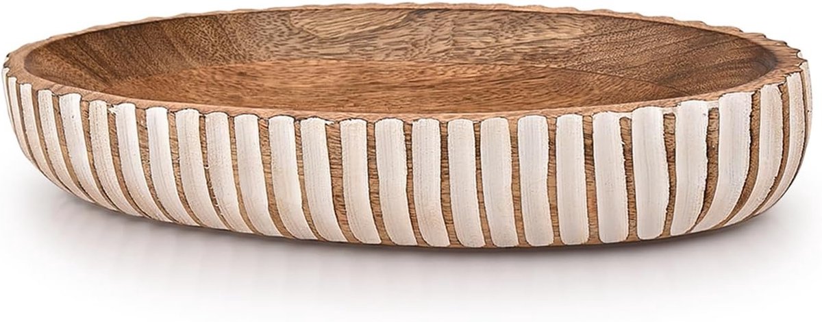 Decoratieve Houten Kom - Middenstuk Tafel - Decoratie Presenteren - Natuurlijk Handgemaakt - 3556 cm - Houtkleur
