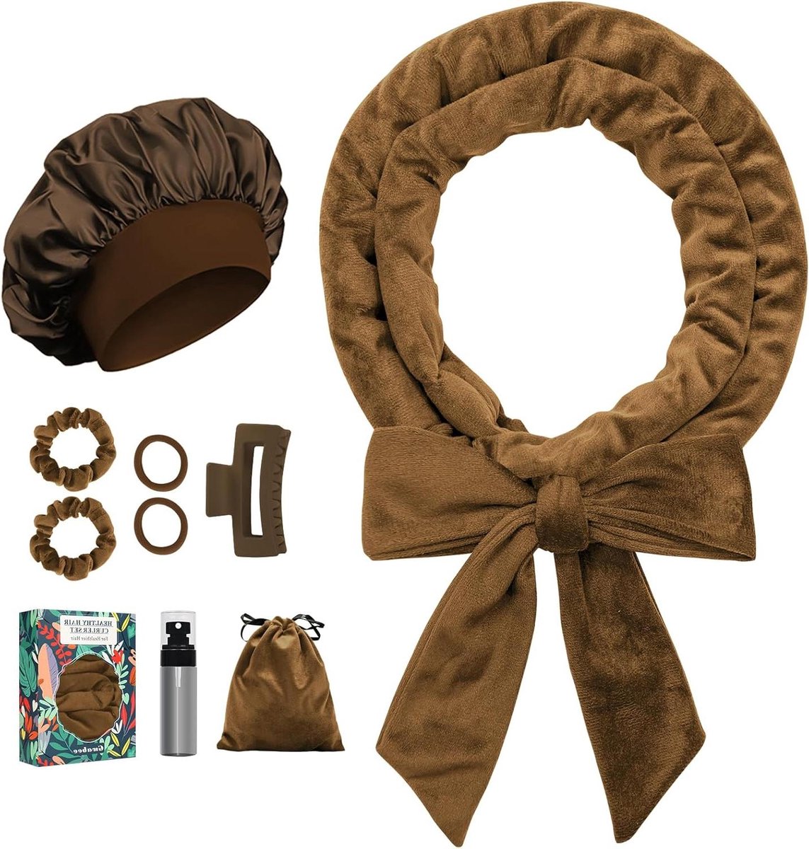 Heatless Curls Hoofdband - Nachtkruller Set - Haar Krullen Zonder Hitte - Zacht Fluweel Materiaal - 70 inch - Goudbruin