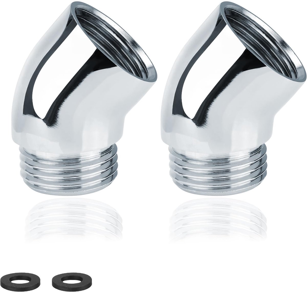 Hoekstuk voor douchekop, 2 stuks doucheslangadapter, hoekstuk voor handdouche met 2 afdichtingen, hoekstuk douchekop voor handdouche, beweegbare douchearmaansluiting