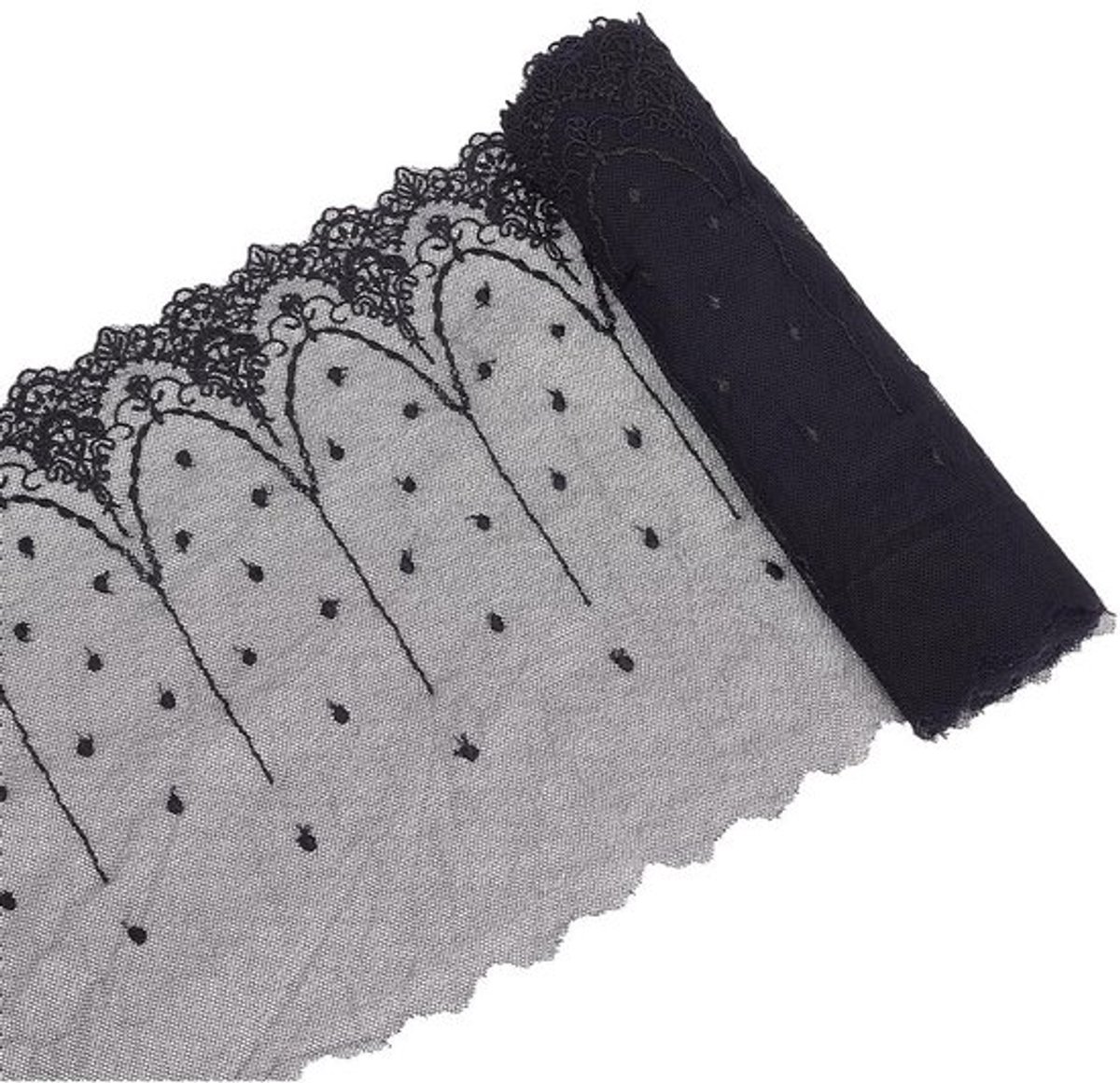 Store_7 - Vintage Kant Bloem Lint - Retro Naaien - Zwart - Kant