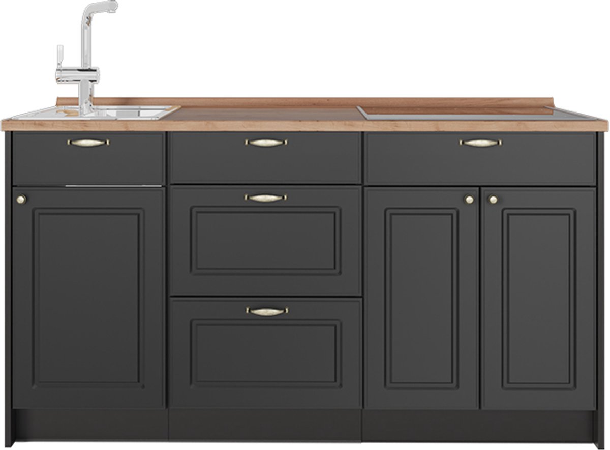 Vicco Keukenblok Fame-Line, Anthrazit-Gold Landhaus, 150 cm, WB Eik