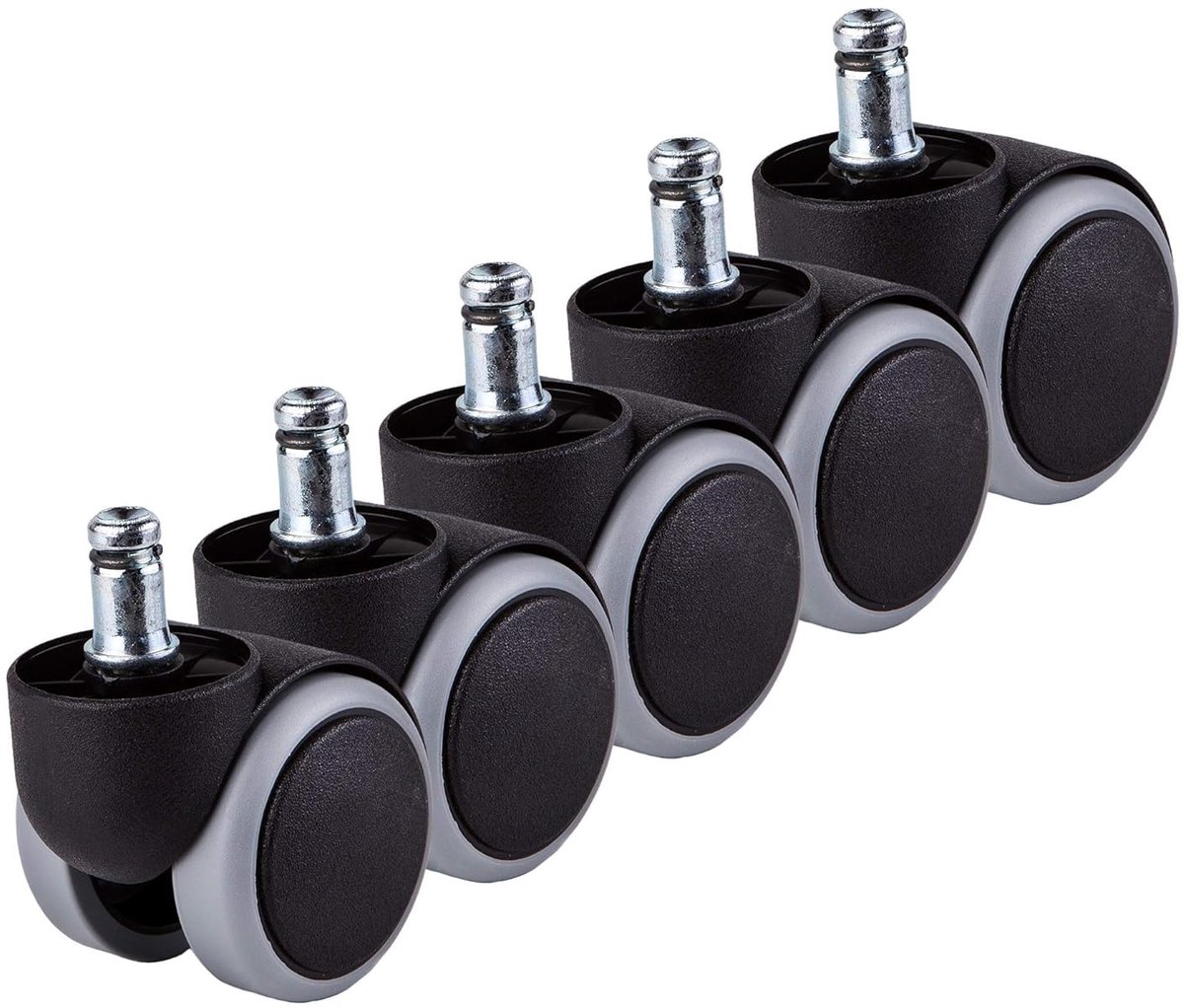 (5 stuks) 50 mm rubberen bureaustoelwielen Bureaustoel wielen Vervangende wielen Dubbele wielen Zwenkwielen Universele stijlen Voor vervangende wielen Geen krassen Korte steel (5, Ø 11 mm)