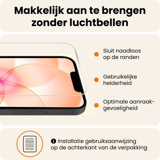 Screenprotector voor iPhone 14, sluit naadloos aan, bruikbare helderheid, optimale aanraakgevoeligheid.