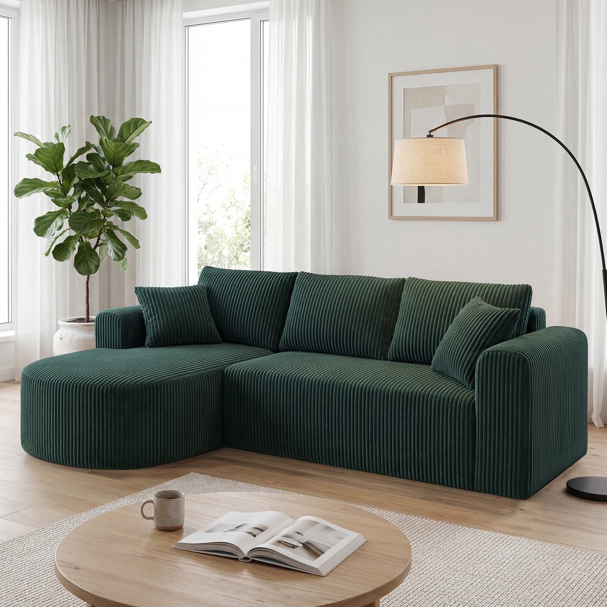 COMHOMA - Modulaire Hoekbank 263 cm - Corduroy L-vorm Slaapbank - Groen