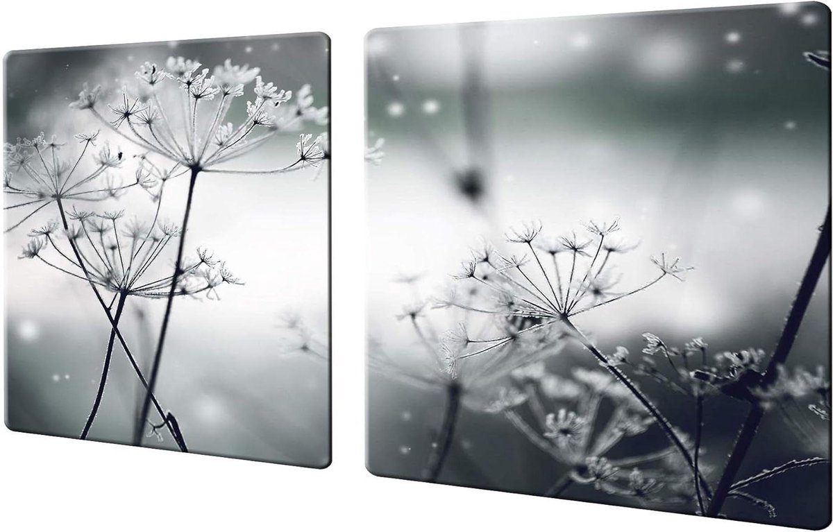 Fornuis afdekplaat - Snijplank werkblad - Keuken organiseren - Veiligheidsglas 4mm - 80 x 52 cm - Paardenbloem grijs