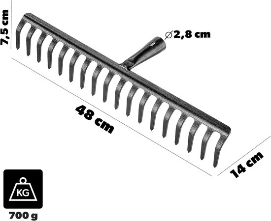 Tuinhark zonder steel - Gazonhark metaal - Tuinonderhoud - Robuust koolstofstaal - 18 tanden - Metaal — afbeelding 5