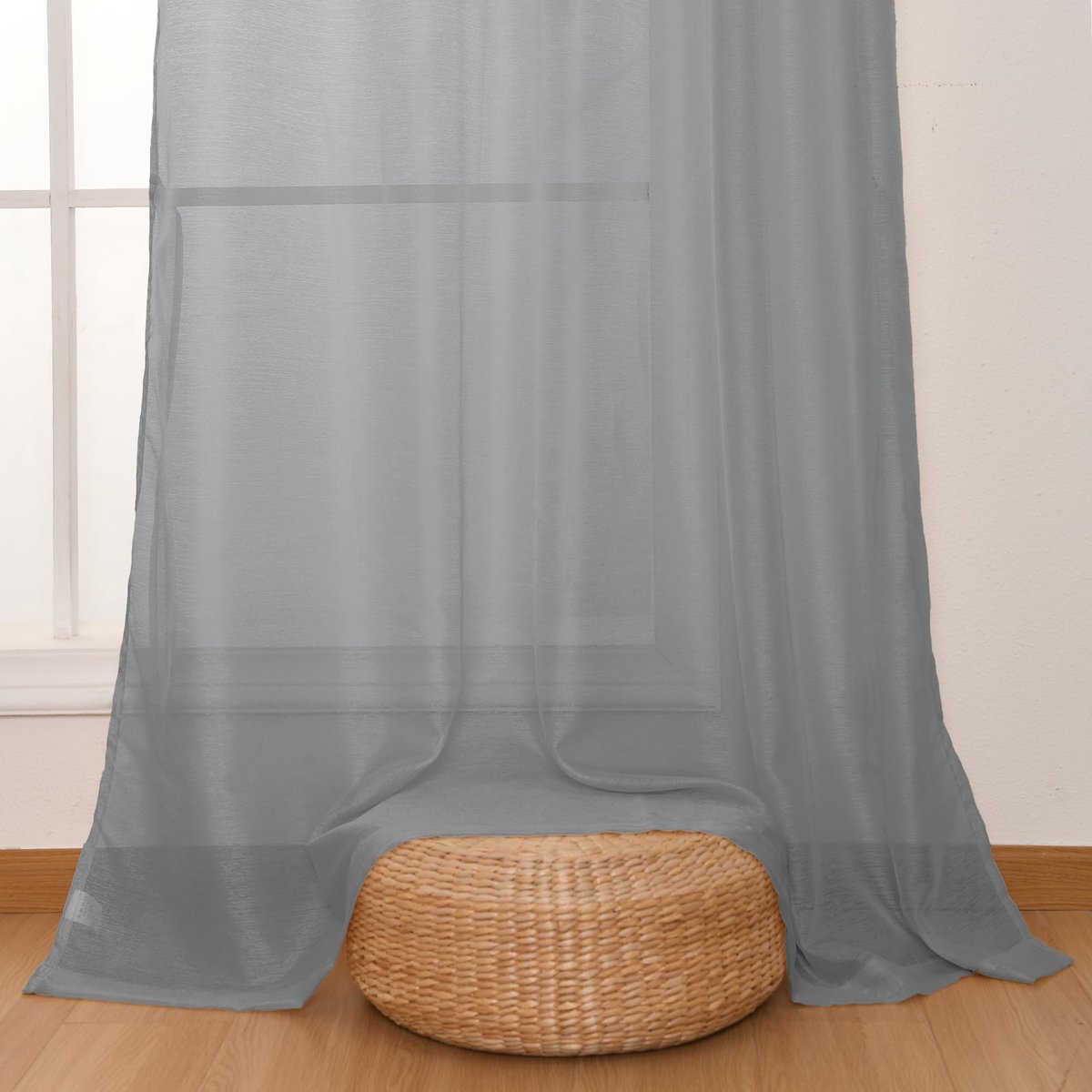 Set van 2 transparante voile-gordijnen met oogjes, gordijnen met gordijnbanden voor woonkamer, donkergrijs, 280 x 140 cm (H x B)