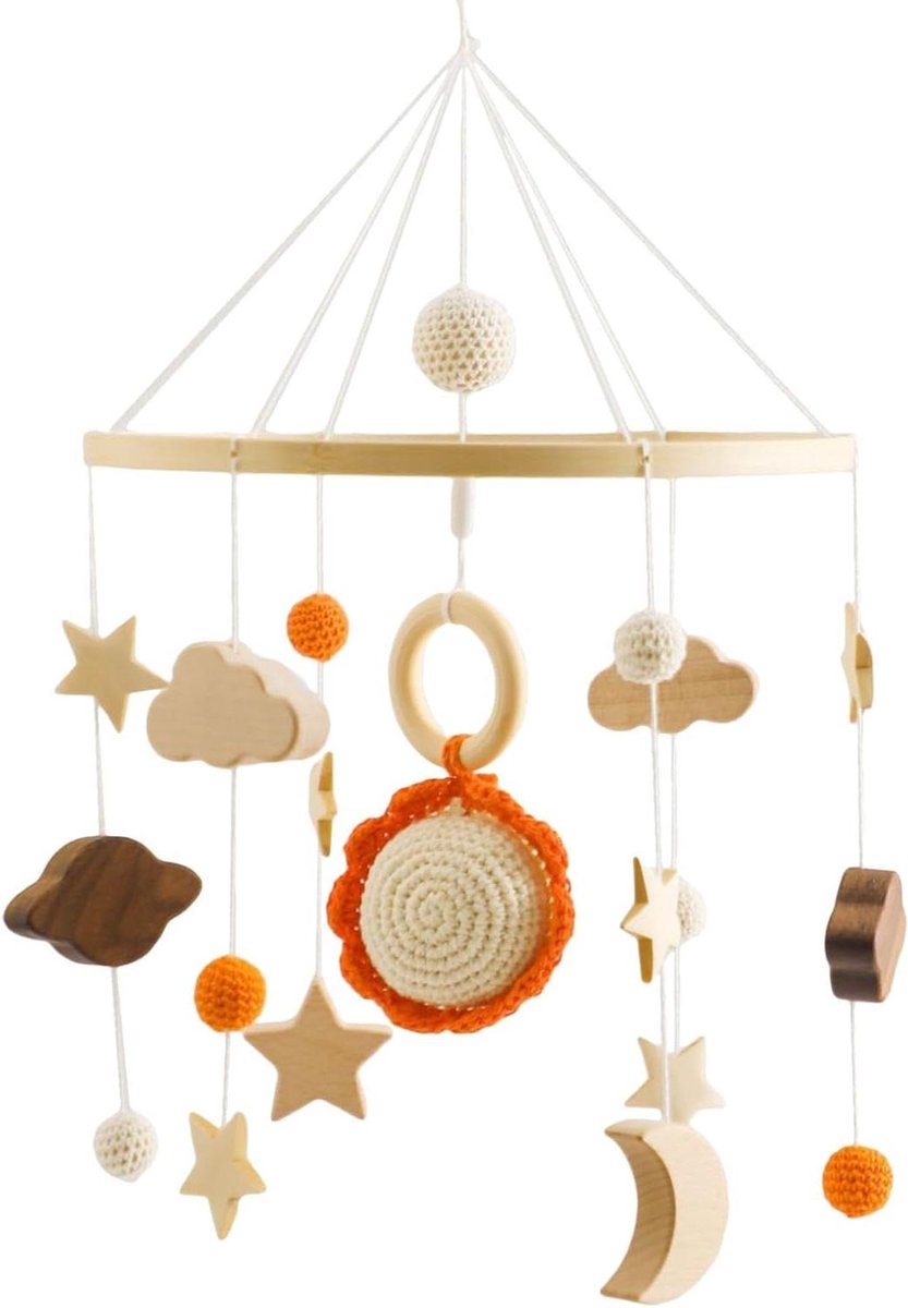 Babybed Mobiel - Wiegdecoratie Hanger - Baby Rustig Houden - Handgemaakt Natuurlijk Materiaal - 24.9 x 23.7 cm - Zon