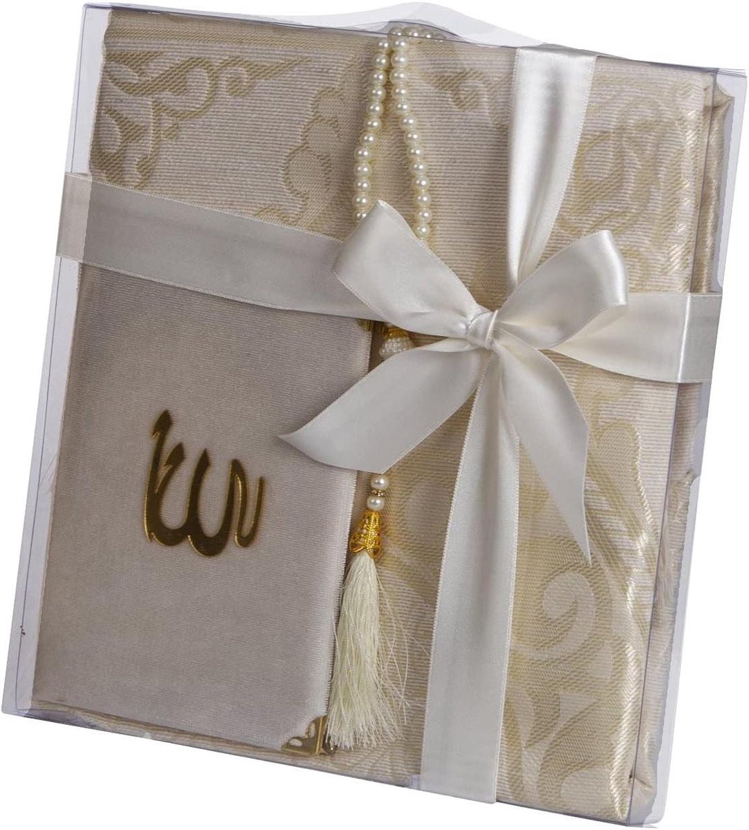 Islamitische Cadeauset - Gebedskleed Koran - Religieuze Beoefening - Gemaakt in Turkije - 110x70cm - Wit