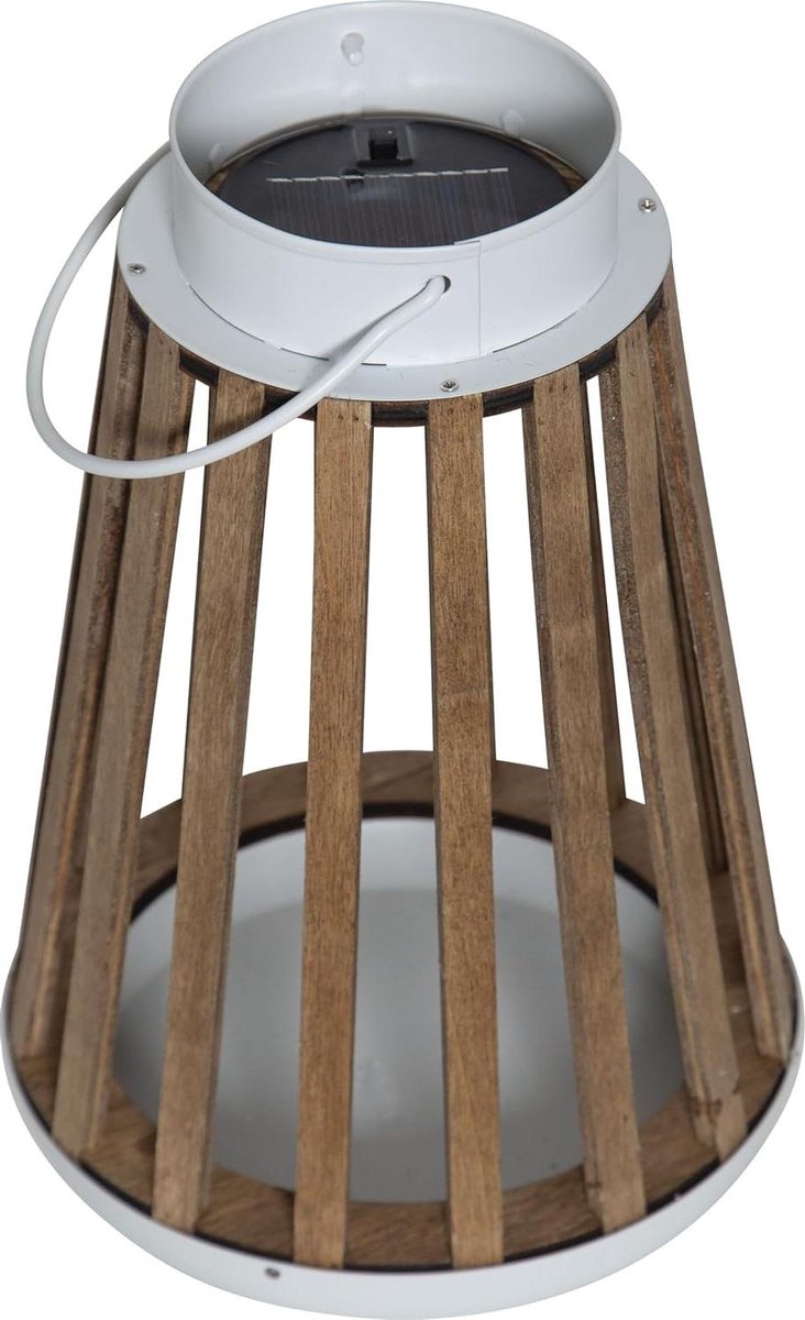Zonnelantaarn - Buitenlamp - Tuinverlichting - Geïntegreerde schemersensor - 19x28cm - Hout metaal