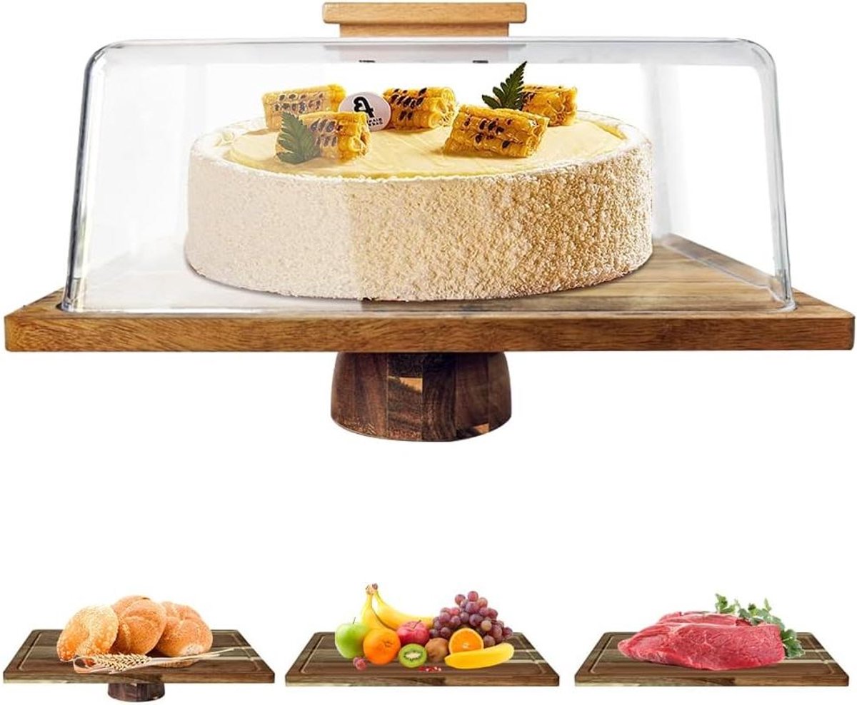 Houten taartstandaard - Charcuterie bord - Desserts presenteren - Met deksel - 41 x 32 cm - Houtkleur