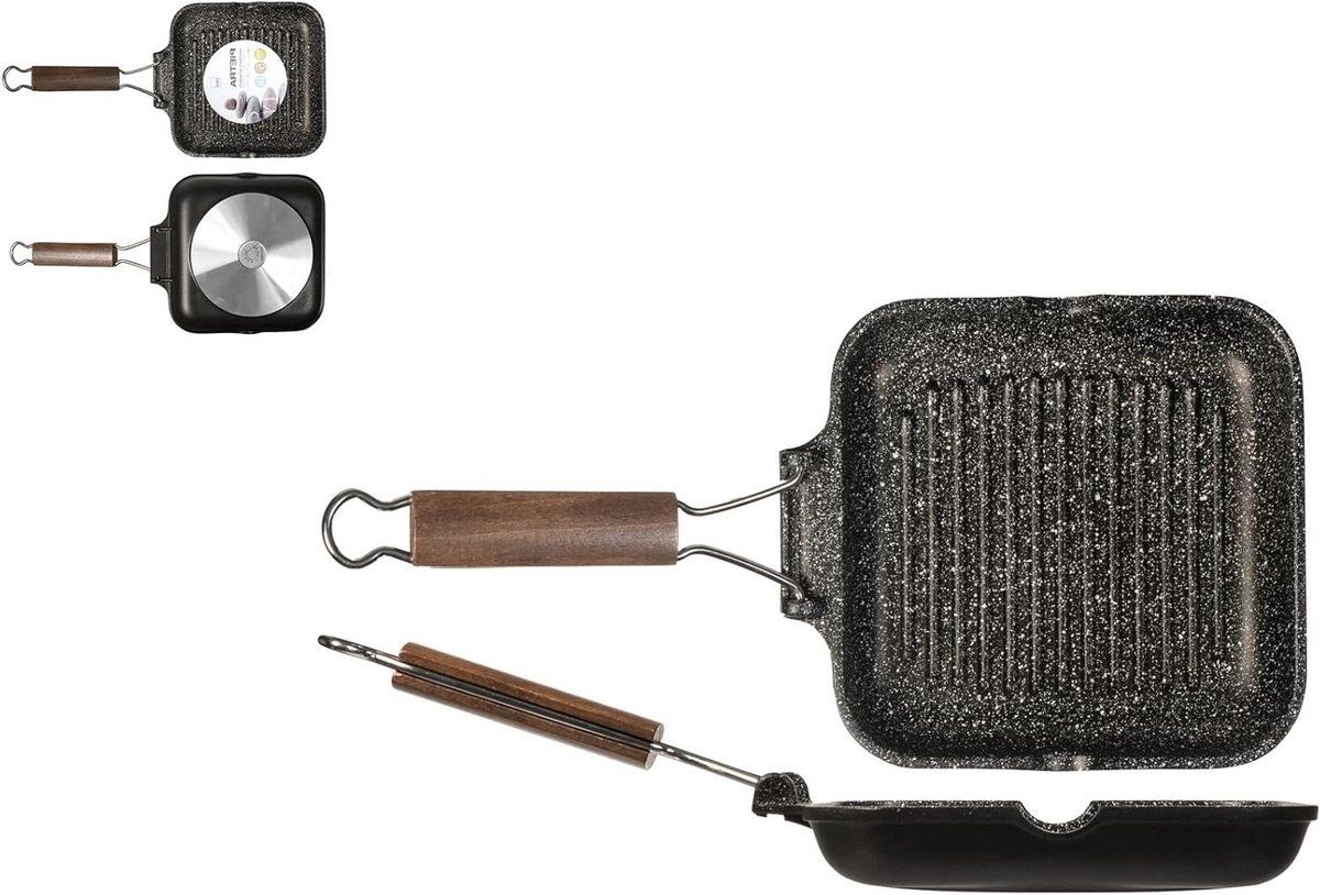 Steengrillpan - Grillplaat - Lekker Grillen - Antiaanbaklaag - 20 cm - Zwart