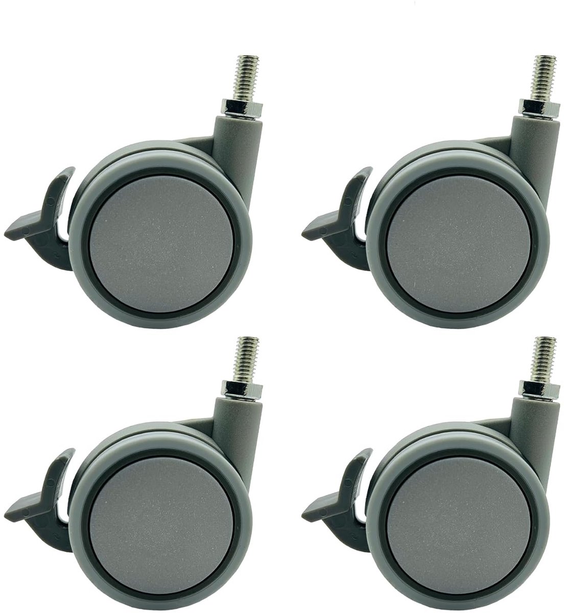 Zwenkwielen met Rem Tweelingwiel Nylon Wielen met Schroefdraadmontage FC3511A 360 Graden Multifunctionele Wielen Afmeting Ø 60mm Set van 4 Stuks