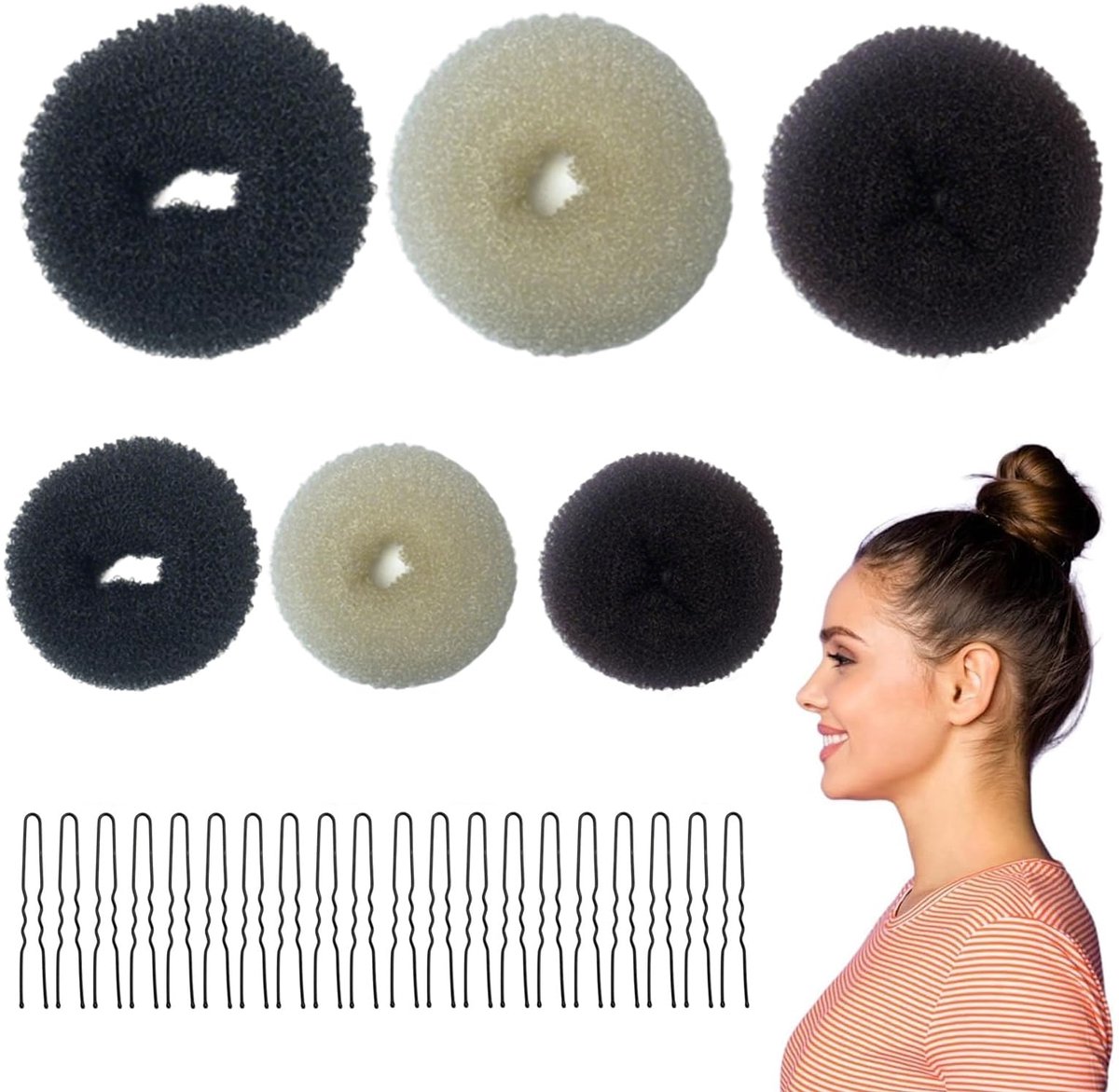 Bun Maker Set 6 stuks - Ring stijl Donut Bun Shapers met 20 haarspelden voor vrouwen en meisjes, voor DIY chignon haarstijlen, blonde chignon haaraccessoires