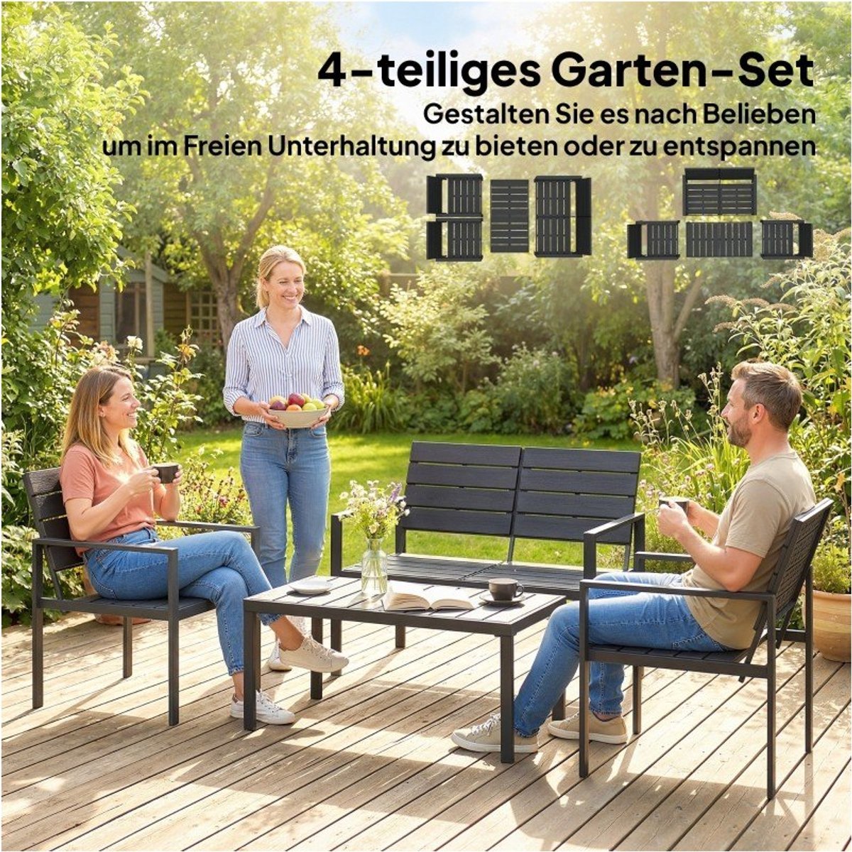 YYchan loungeset voor buiten - 4 personen - zwart - 104 x 71 x 76,5 cm