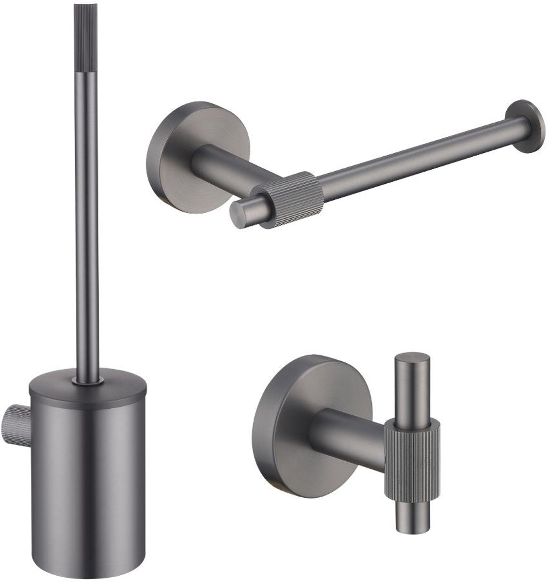 Toiletaccessoires set Sanitado Foya met borstel, rolhouder en handdoekhaak in gunmetal
