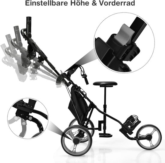 Golftrolley - Golfkar - Golfen - Inklapbaar ontwerp - 130 cm lang - Grijs — afbeelding 4