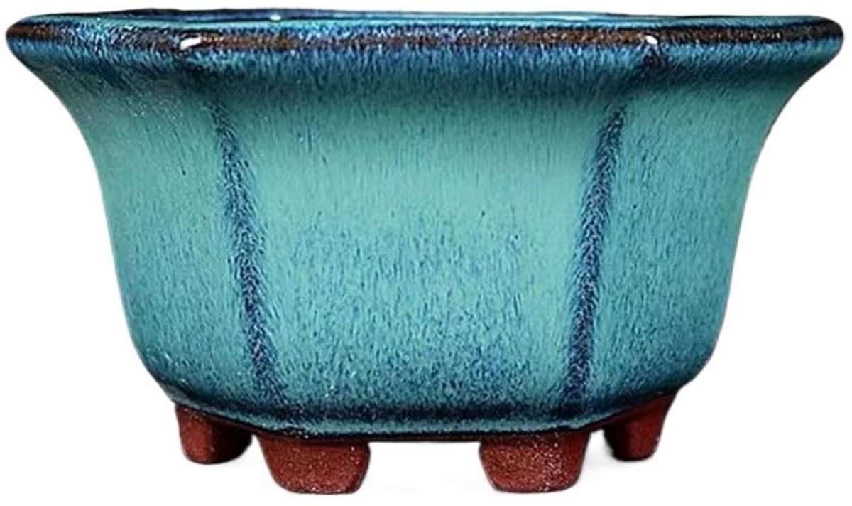 Bloempotten Keramische Kleur Glazuur Bloempotten Vetplanten Bloempotten Miniatuur Bonsai Potten Paarse Klei Potten Zeshoekige Groene Glazuur Potten Plantenpotten