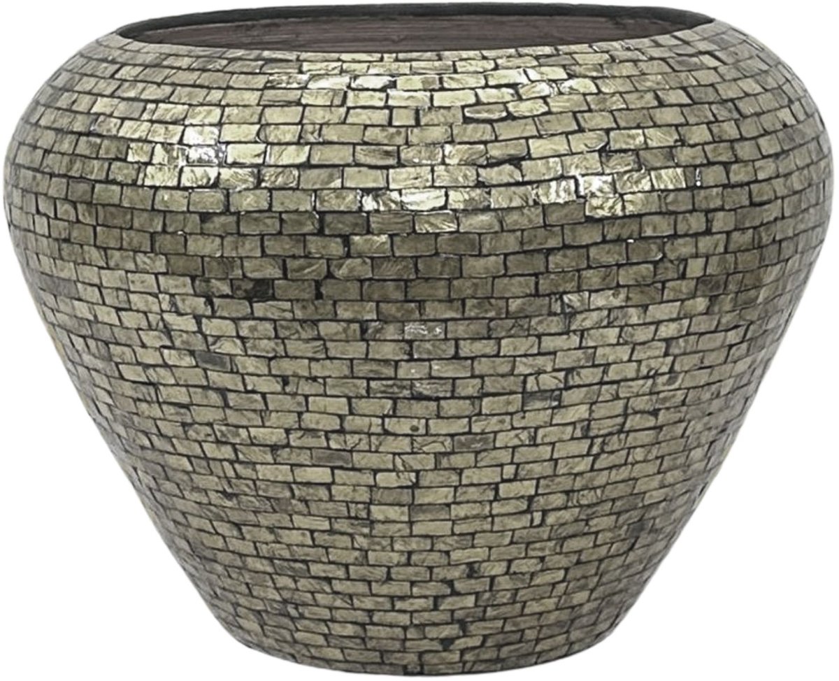 PTMD Cherryl Champagne Round Poly Capiz Bamboo Pot S