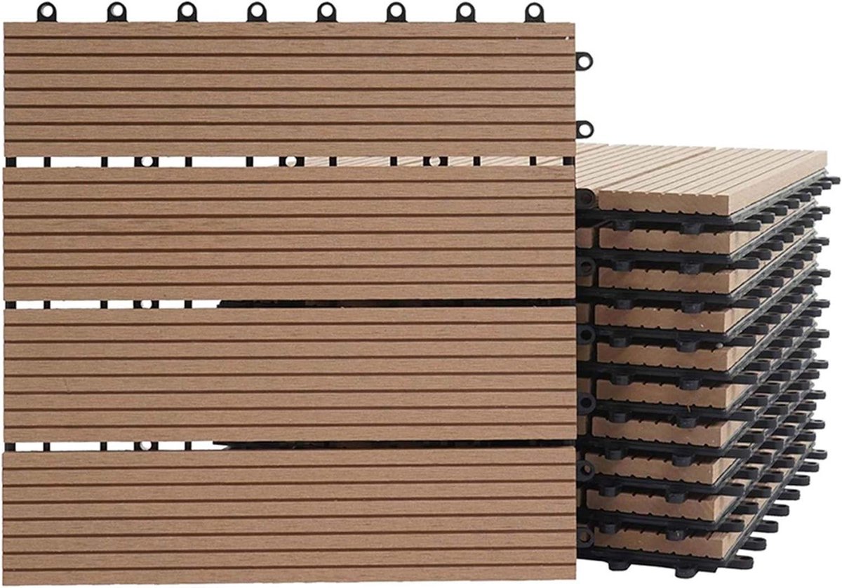 WPC Vloertegels - Houtlook Tegels Composiet Tegels - Terras Aankleden - Hoge Belastbaarheid - 11 stuks 1 m² - Teak