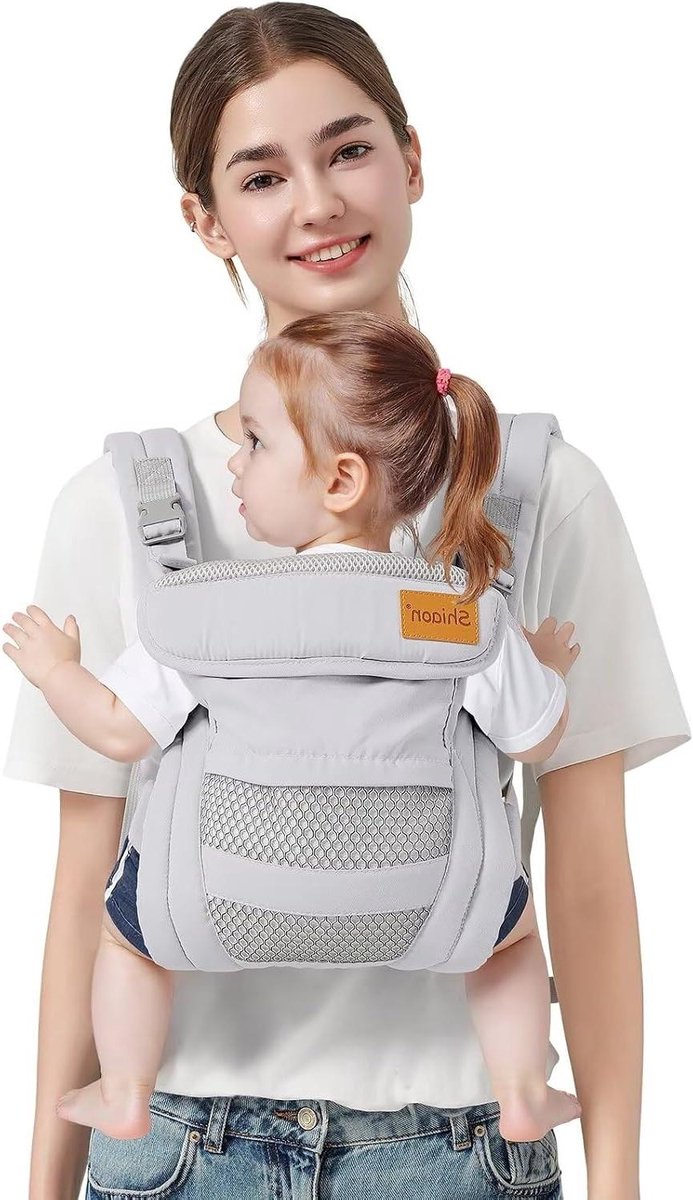 Baby Draagzak - Draagzak Baby Peuter - Baby Vervoeren - Verstelbaar Lichtgewicht - 7-30 Lbs - Grijs