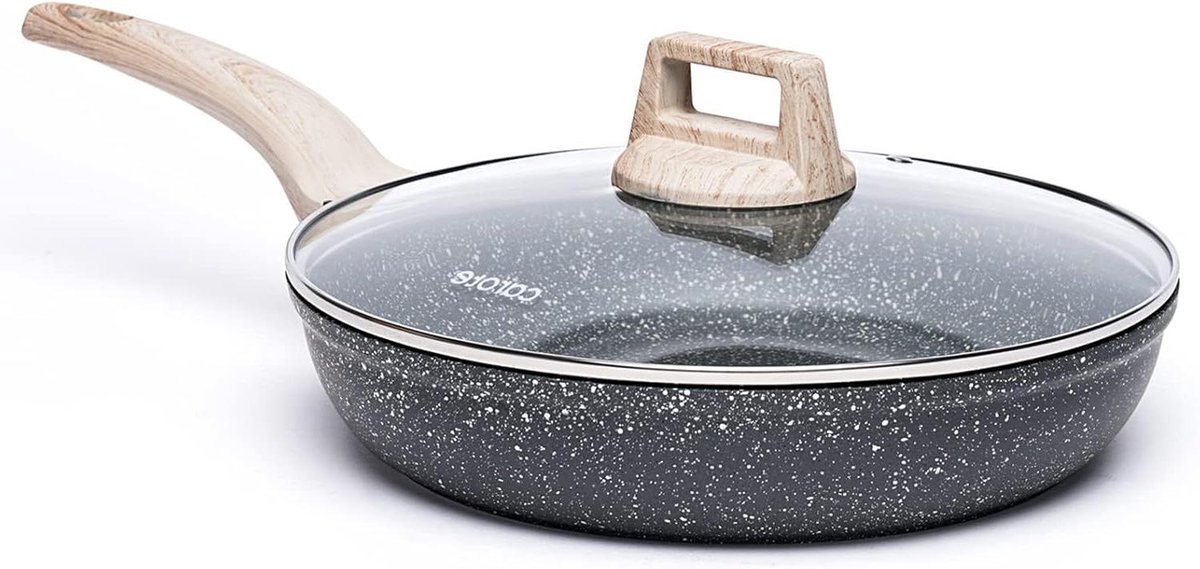 Koekenpan met Deksel - Grillpan Omeletpan - Gezond Koken - Eco-vriendelijk Graniet - 26 cm - Zwart