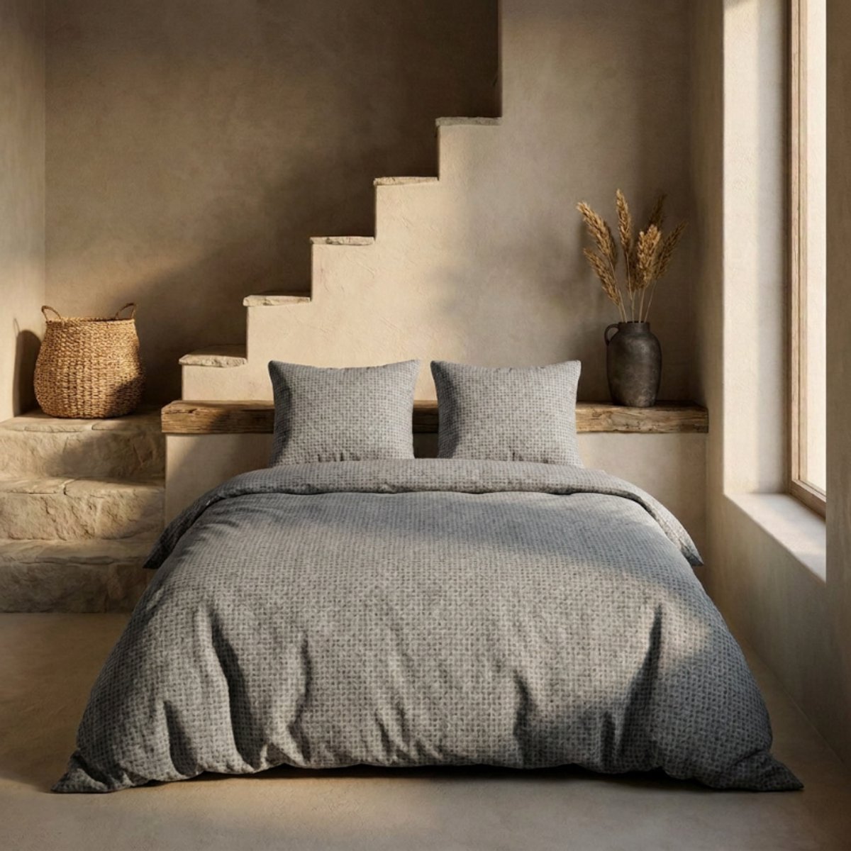 Dekbed-Discounter - Presence Dekbedovertrek 240 x 200/220 cm - Verkoelend Percale Katoen - Dubbele instopstrook - Wassen op 40 graden - Inclusief 2 kussenslopen - Stonewash Grey
