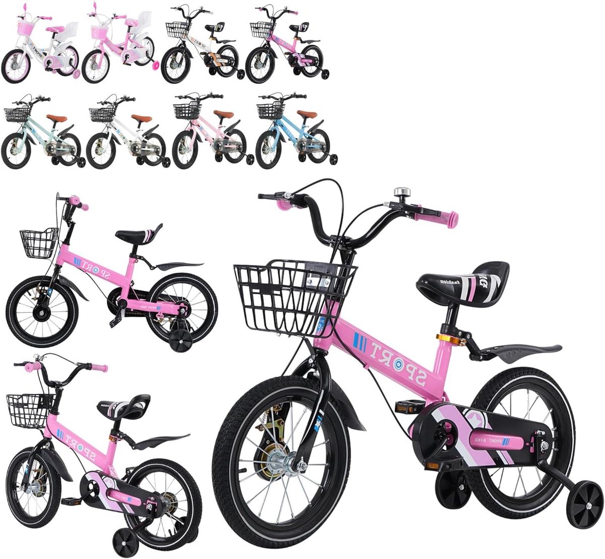 Kinderfiets met mand - Meisjesfiets Jongensfiets - Leren fietsen - Verstelbaar zadel en stuur - 12-16 inch - Roze